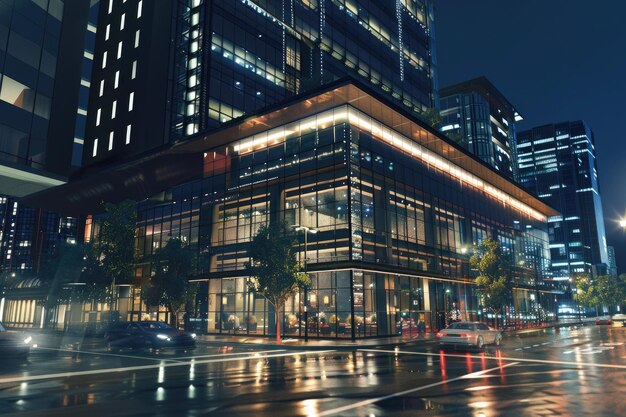 Modernes Bürogebäude bei Nacht, urbane Architektur, Geschäftsviertel